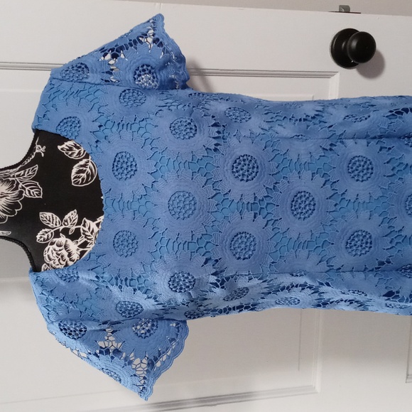 💙Talbots💙 - Cornflower Blue Floral Lace Overlay Dress - Picture 5 of 12